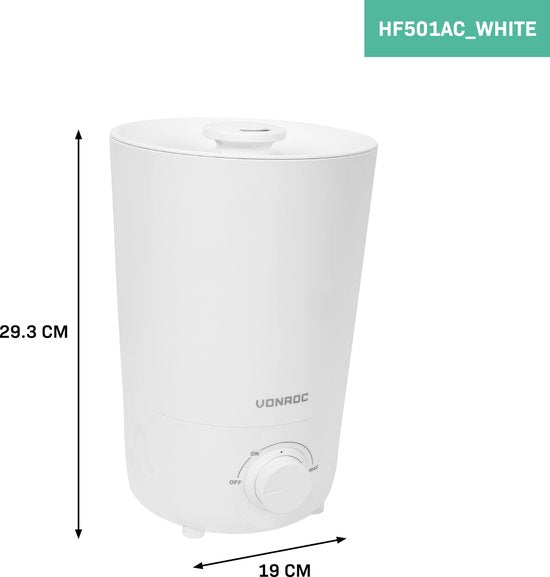VONROC Luftbefeuchter 2,6 Liter - Ultraschall - 360° Nebelauslass - weiß