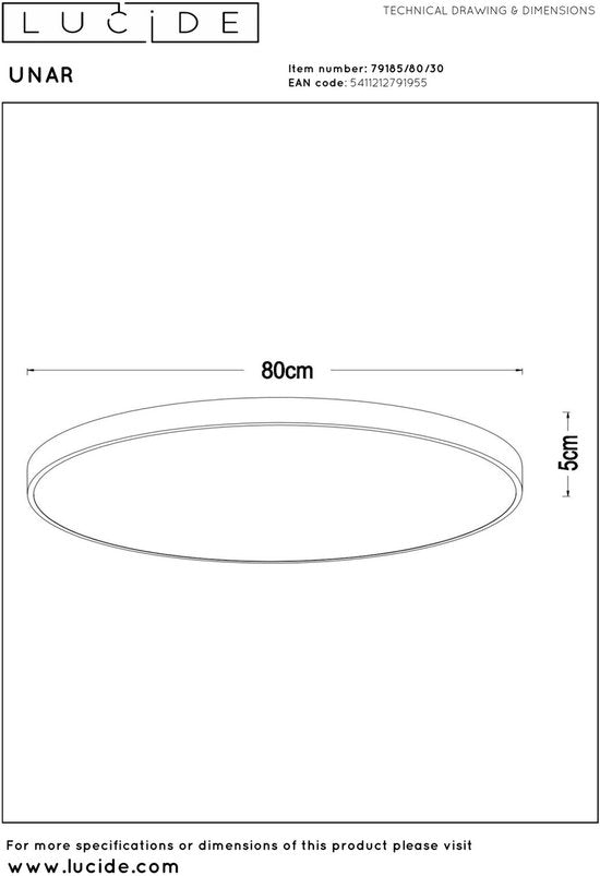 Lucide UNAR – Deckenleuchte – Ø 80 cm – LED 3-Stufen-Dimmer – 1x80 W, 2700 K – Schwarz