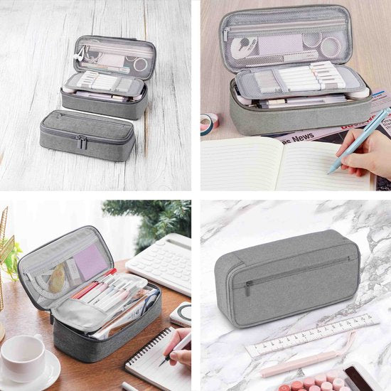 Diydash Federmäppchen - Federtasche - Federmäppchen - Schulmäppchen - Großes Federmäppchen - Schulbedarf - Trousse Scolaire - Für Mädchen, Jungen und Erwachsene - Grau