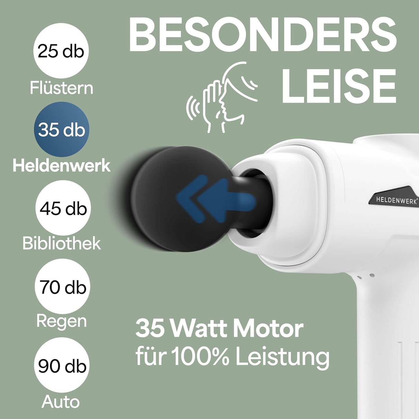 HELDENWERK Aktiv-Massagepistole - 30 Geschwindigkeiten - 6 Massageköpfe - flüsterleise - USB-C wiederaufladbar - LCD-Touchscreen - inklusive Aufbewahrungskoffer - weiß