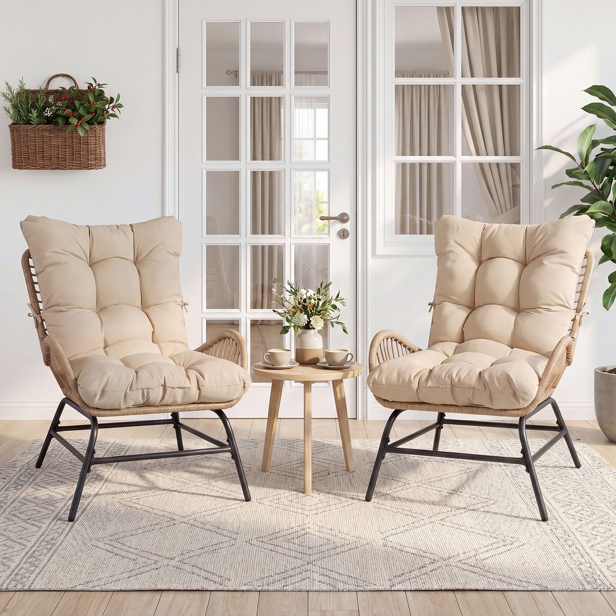 Coast Rotan Gartenstuhl – ergonomisches Design – inklusive dickem Kissen – beige – 1 Stück