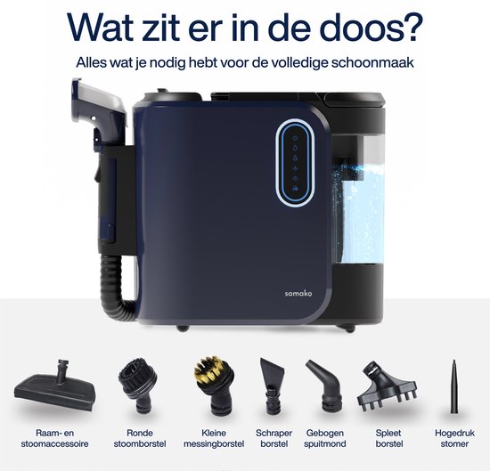 Samako - Teppichreiniger PowerClean Pro - 1800W - Dampfreiniger und Fleckenreiniger - 8 Aufsätze - 100° Dampf