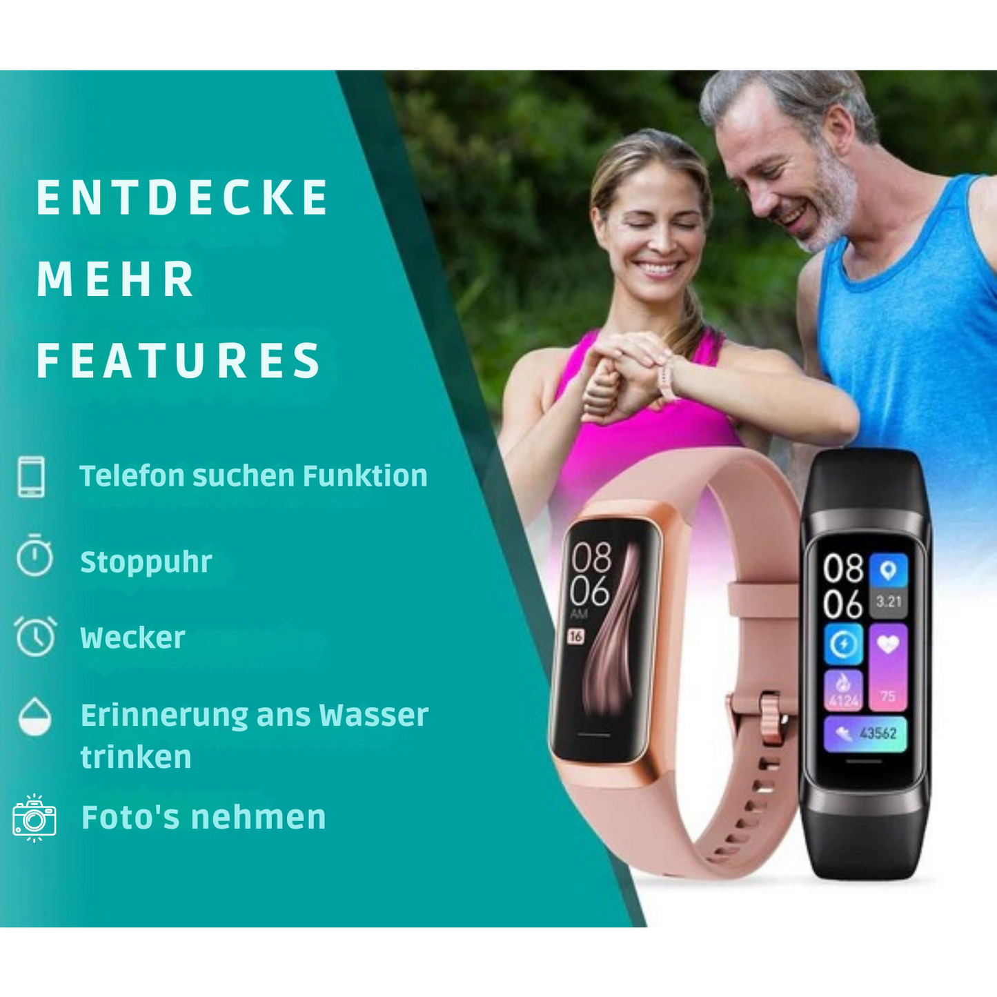 FITAGE - Smartwatch - Aktivitätstracker & Schrittzähler – IP67 wasserdicht – 14 Tage Batterielaufzeit - Pink
