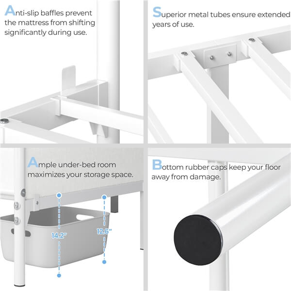 Yaheetech Metallbettgestell – mit Kopf- und Fußteil – Tragkraft 800 lb – 32 cm Stauraum unter dem Bett – ohne Boxspring