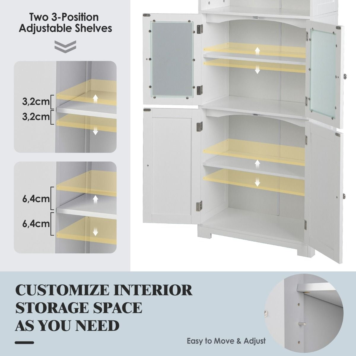 Coast Badezimmerschrank - MDF mit Glas - 60 x 30 x 163 cm - Weiß