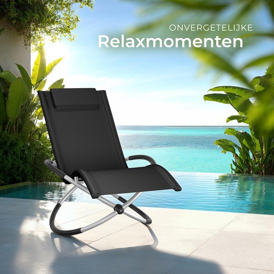 tectake Outdoor-Schaukelstuhl - Zusammenklappbar - Wetterfeste Liege - Relaxliege - Belastbarkeit bis 150 kg - Ergonomischer Liegestuhl - Gartenmöbel - Balkon oder Terrasse - Verschiedene Farben - Schwarz