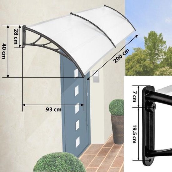 Tectake - Schutztürvordach - Polycarbonat - 200 cm breit - 401266