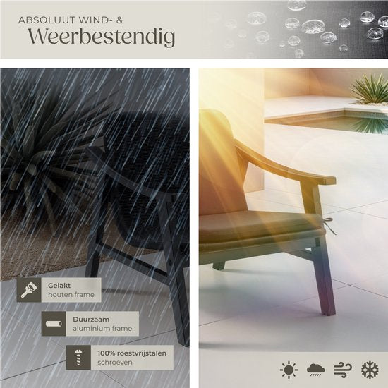 tectake - Garden Chair - Holzstuhl für Balkon oder Garten - Korbgeflecht-Sitzfläche - Outdoor-Sessel - Belastbarkeit bis 150kg - Stuhl für den Innen- und Außenbereich - inkl. Kissen - schwarz