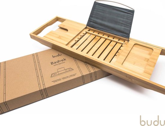 Budu Badebrett Bambus - Badebrett für die Badewanne - Verstellbares Badregal - Badebrett aus Holz - Badregal - Badebrett Holz - 70-105 cm