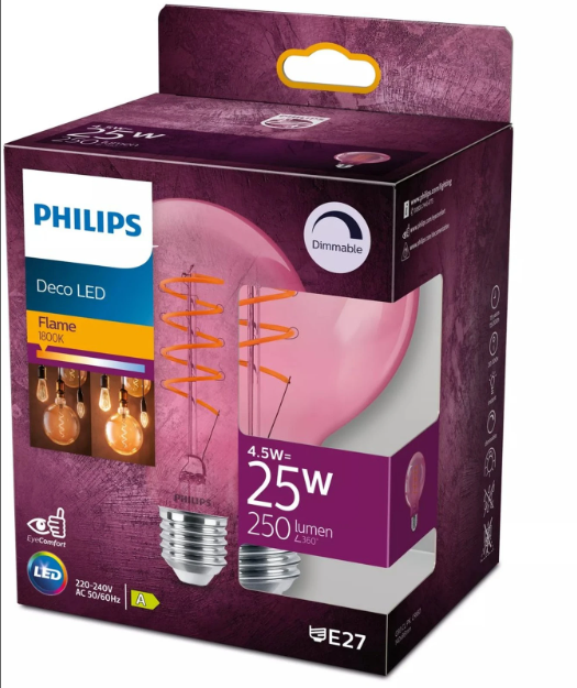 Philips LED-Glühfadenlampe G93 – E27 – 4,5 W – 25 W Ersatzleistung – dimmbar – rosa