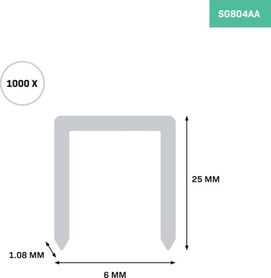 VONROC Heftklammern - 1000 Stück - 25mm - Geeignet für Elektrotacker - Universal - Geeignet für VONROC SG503DC
