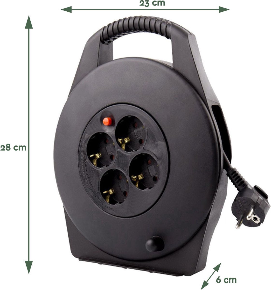 BRASQ Kabeltrommel - 4-fach - Schwarz - 10 Meter - Trommelverlängerungskabel - Verlängerungskabel - Mit Erdung - Für den Innenbereich