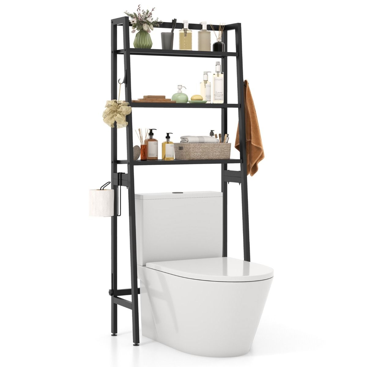 Coast Über-Toilettenständer Freistehend 3 Ebenen - 28 x 65 x 159 cm - Schwarz