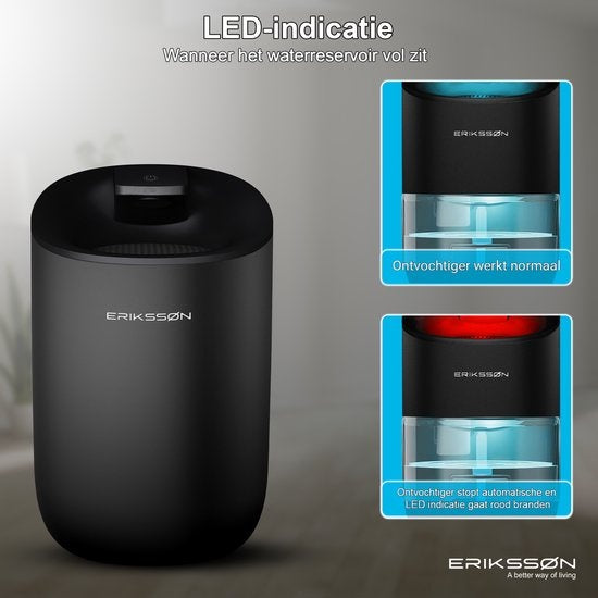 ErikssØn Luftentfeuchter Dry Pro - Entfeuchtet bis zu 0,6 Liter pro Tag - Geeignet für Schlafzimmer und Badezimmer und Wohnzimmer und Keller - Luftentfeuchter