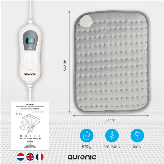 Auronic Heat Pillow - Elektrisch - 40x30cm - Nacken und Schultern - Waschbar - Grau