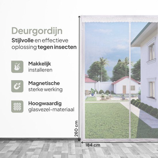 O'DADDY® Türvorhang Deluxe FIBER - Magnetischer Fliegenvorhang - Für neue und Standardtüren - Einfache Installation - Türgitter Weiß - 184x260 cm