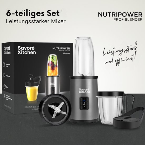 Savoré Kitchen - Blender Pro+ NutriPower - Mixer für unterwegs - Smoothie-Maker - 2 Tassen - schwarz