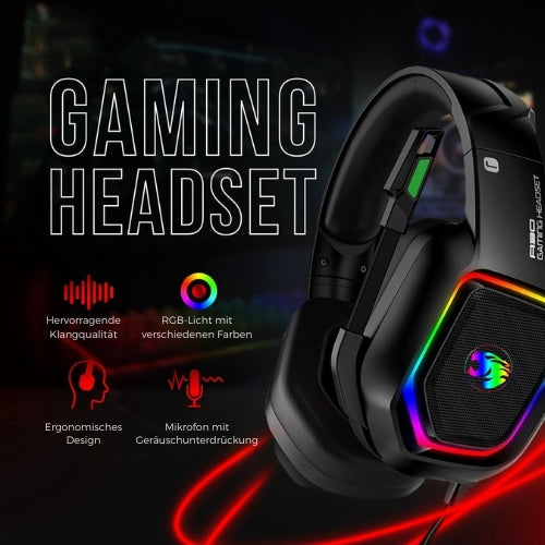 URGOODS - Pro Gaming Headset - mit Mikrofon - 7.1 Surround Sound für PS4, PS5, Xbox One, Xbox Series und PC - Schwarz