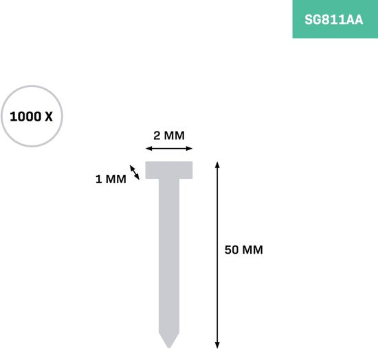 VONROC-Nägel 50 mm – 1000 Stück – für den PRO Combi Tacker CT504CA und universell einsetzbar