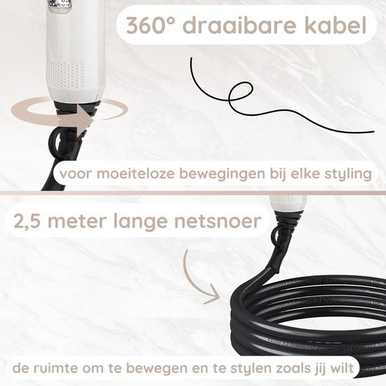Sansbeauté® Haartrockner mit Diffusor - Ionen-Haartrockner - Bürste - Reisehaartrockner - 3 Aufsätze - Locken - Coolshot - 3 Stufen - Haartrockner mit Diffusor - Haartrockner - 2000W - Weiß