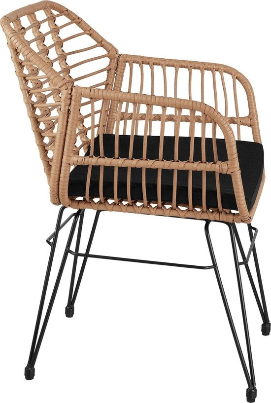 tectake - Outdoor-Geflechtsitzgruppe, Möbel für 2 Personen, 3-teilig. Bistro-Set, Balkonmöbel, Gartenmöbel-Set mit 2x Stühlen + Tisch, kleine Lounge wetterfest für Garten, Balkon oder Terrasse - naturfarben - Poly-Rattan