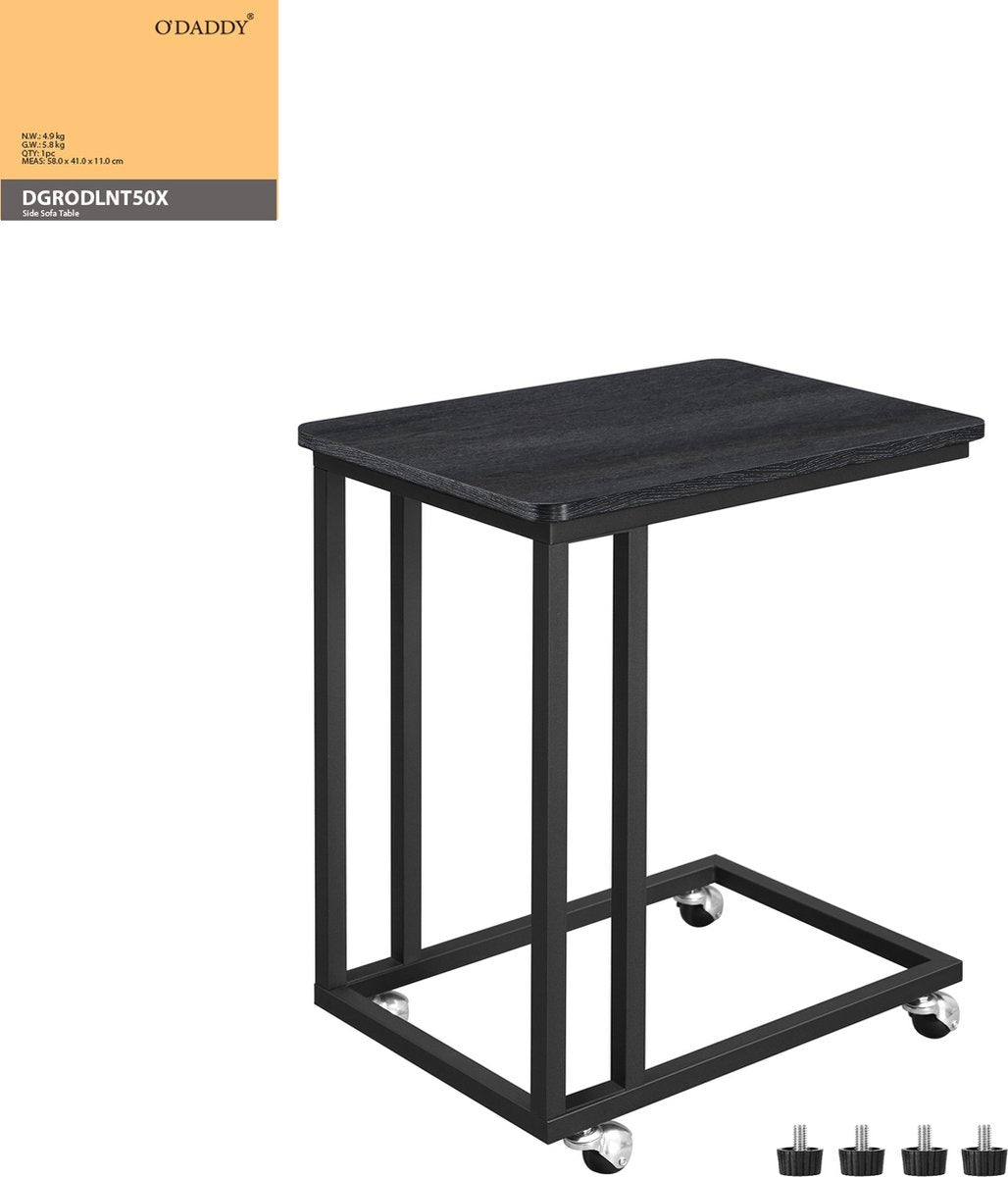 O'DADDY® Beistelltisch - Beistelltische - Beistelltisch Metall mit Holz - Beistelltisch - Couchtische - Beistelltisch schwarz - Nachttisch mit Rollen - Beistelltisch Rollen - Beistelltisch - Beistelltische mit Rollen - 50 x 35 x 55 cm - schwarz - grau