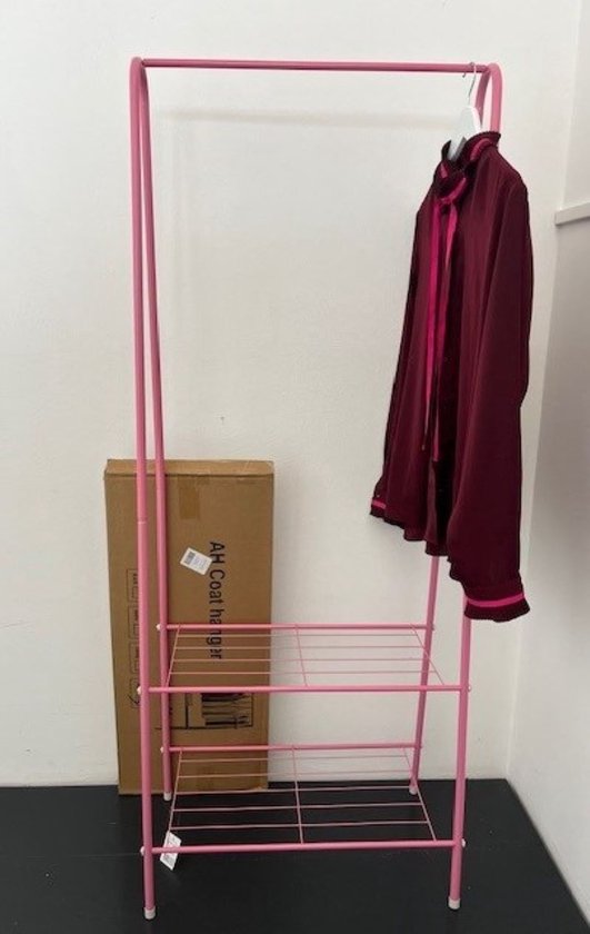 Ceruzo Kleiderständer mit Schuhregal – Metall – Rosa – 152 cm hoch – 60 cm breit – Kinderzimmer – Garderoben-Aufbewahrungsregal – Rosa