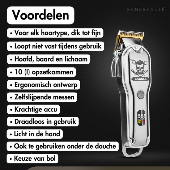 Sansbeauté® Professionelle Haar und Bart Schneidemaschine - Kabellos - Haarschneider Herren - Trimmer, Friseur, Schneider - Barbier Set