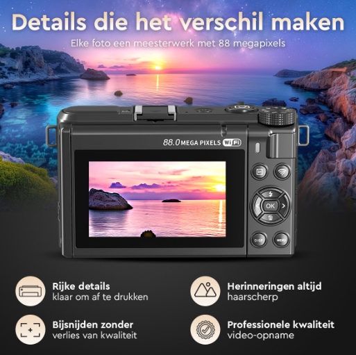K&L 8K-Digitalkamera ohne 128 GB SD-Karte – 88 MP – 18-facher Zoom – WLAN – 3,0" UHD – Vlog-Kamera