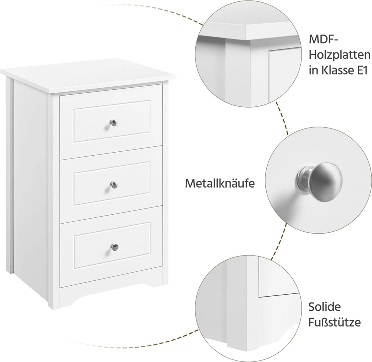 Yaheetech Nachttisch mit 3 Schubladen – Für neben Ihr Boxspringbett – 48 x 40 x 73,5 cm – Weiß
