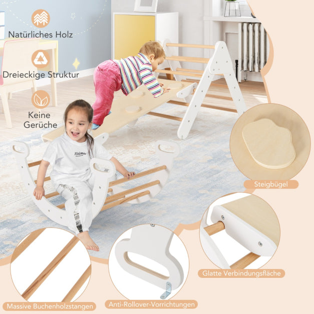 Coast Kletterset - Kletterdreieck 75x55x64 cm, Kletterbogen 89x52x44 cm, Rampe 98x40 cm - Buchenhout, White/Naturel