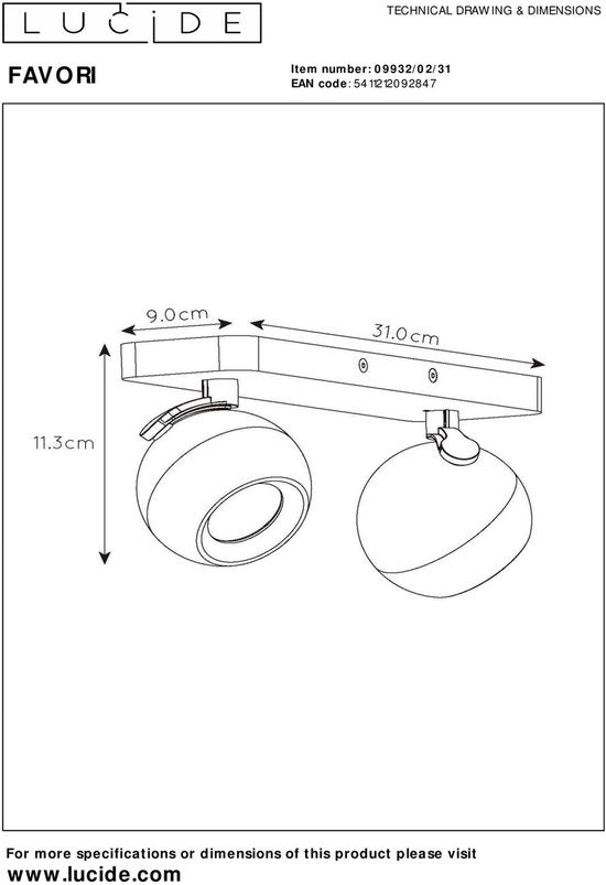 Lucide FAVORI – Deckenstrahler (Deckenleuchte) – 2xGU10 – Weiß