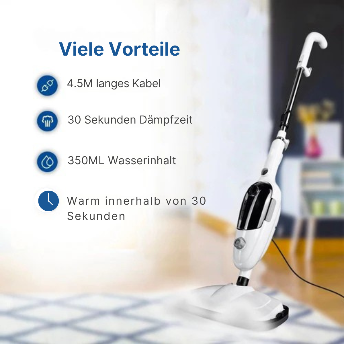 Urgoods Hochdruck Dampfreiniger - Entfernt 99,9% der Bakterien - 8 Aufsätze & 2 Mikrofasertüchern - Weiß