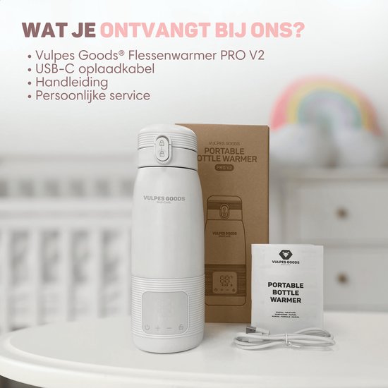 Vulpes Goods® BabyCare - Thermosflaschenwärmer für unterwegs - 500ML - Flaschenwärmer - Edelstahl - 6400 mAh - 500ML - Wiederaufladbar - Kabellos & tragbar - Für alle Arten von Babyflaschen - mit Wärmespeicherung - Babynahrung - PRO V2