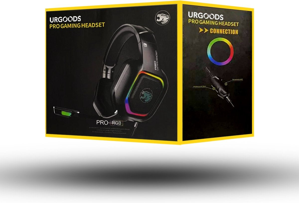 URGOODS - Pro Gaming Headset - mit Mikrofon - 7.1 Surround Sound für PS4, PS5, Xbox One, Xbox Series und PC - Schwarz