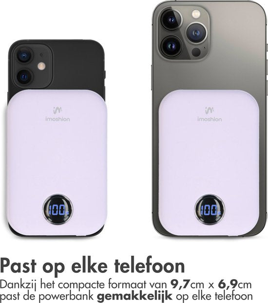 imoshion Powerbank 10000 mAh - Geeignet für MagSafe - Schnellladegerät 22,5W - LED-Anzeige - USB C & USB A - Kabellose Powerbank Geeignet für iPhone 12/13/14/15/16 - Flieder