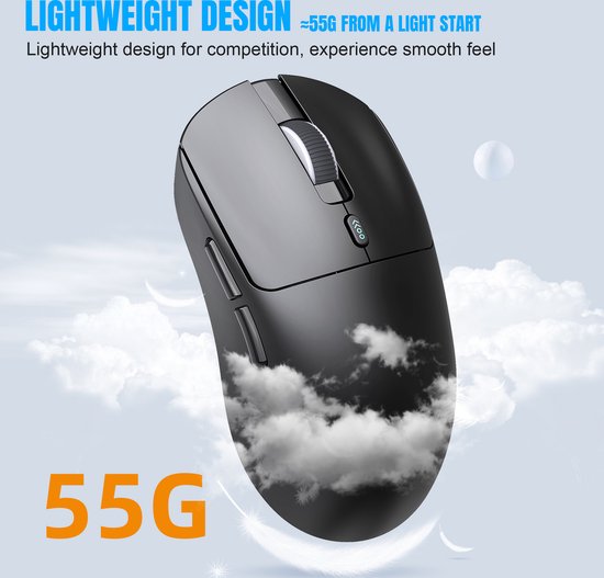 HXSJ T68 - 2.4G Wireless Gaming Mouse - 12000DPI - PAW3311 - FPS/MOBA/MMO - Gaming-Mäuse - Ultraleicht - Schwarz