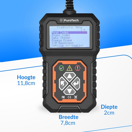 PuroTech OBD2 Scanner - OBD - Diagnoserechner - Fehlerbeseitigung - Auslesegeräte - Autozubehör - Autoauslese - Diagnosegeräte für Autos - Motorschaden - Niederländisches Handbuch