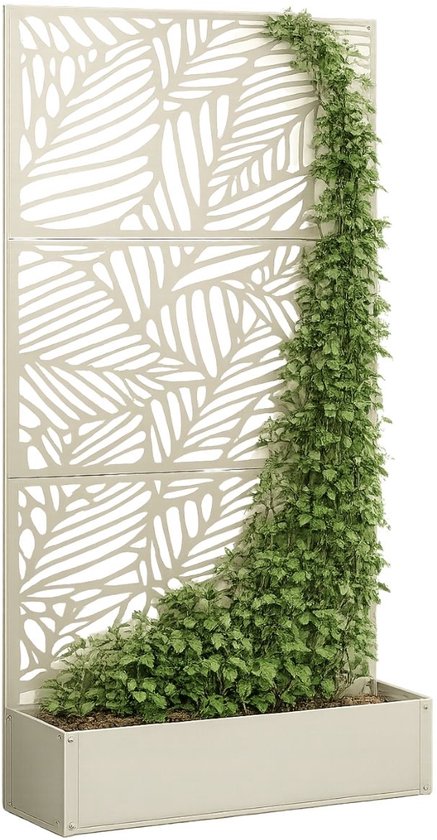 Mica Decorations Sapri Pflanzenstütze – Pflanzkübel mit Klettergitter für Kletterpflanzen – Pflanzenständer, freistehend oder an der Wand – 92 x 33 x 174 cm – Off White