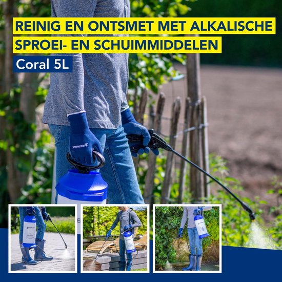 Edialux Coral 5-Liter-Drucksprühgerät, Drucksprühgerät für Reinigungs-, Desinfektions- und Gartenarbeiten, geeignet für Bleichmittel, Reinigungsessig, Herbizide, braune Seife, Soda, austauschbare Teile