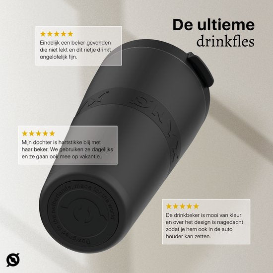 ONYX Trinkflasche mit Strohhalm 700ML - Wasserflasche für Kinder & Erwachsene - Thermoskanne Edelstahl-Reisebecher - Motivations-Trinker - Trinkbecher für die Schule - Schwarz