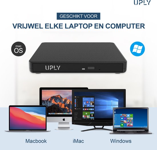 UPLY - Externer DVD-Player - Windows und Mac - USB C und USB 3.0 - Externer DVD-Player für Laptop - Externer DVD-Player und Brenner - CD