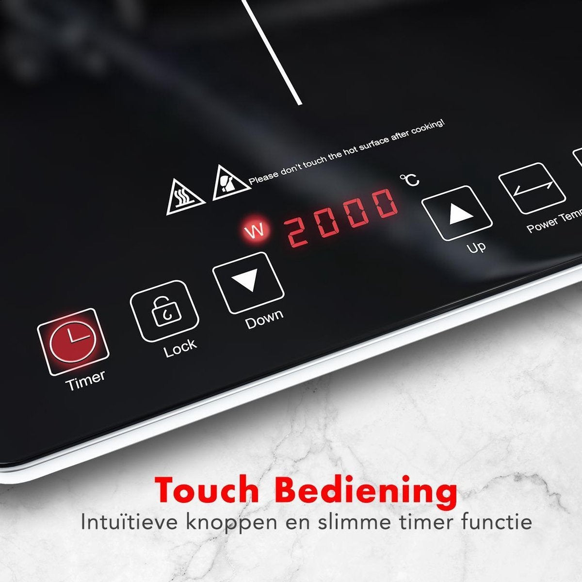 KitchenBrothers Induktionskochfeld - 1 Brenner - Freistehend - 2000W - Schwarz