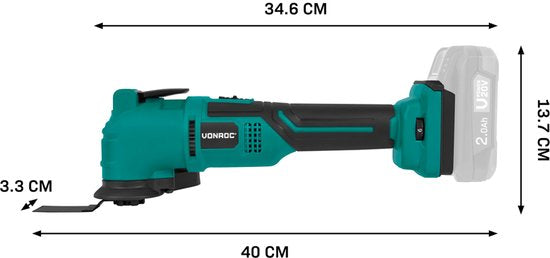 VONROC Accu Multitool 20V - mit Schaber, Kreissägeblatt, Schleifblock und Schleifpapier - 6 Geschwindigkeiten: 7.000 - 19.000 U/min - Exkl. Akku und Ladegerät