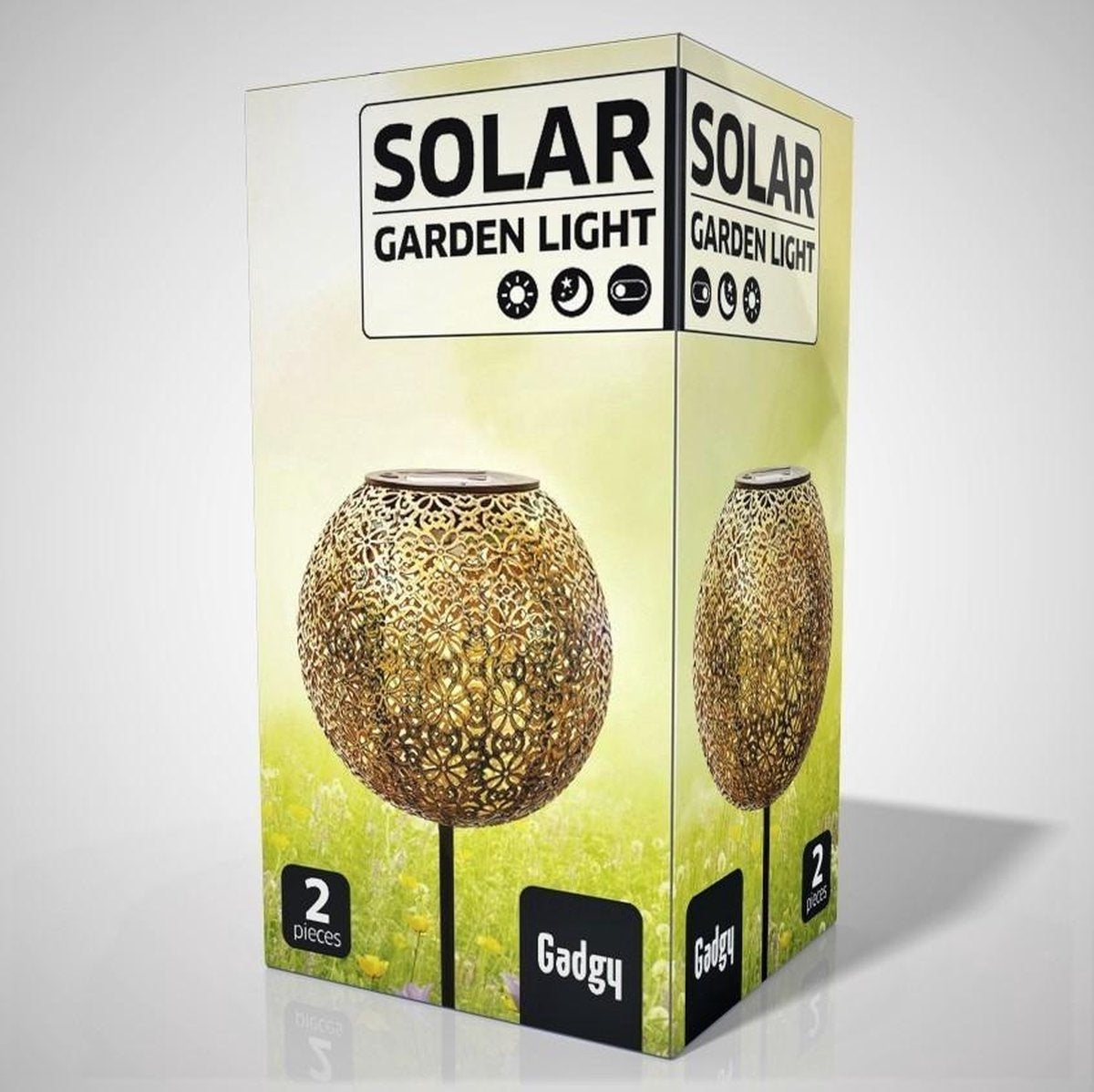 Gadgy Solar Gartenweg mit Erdspieß - Solar Gartenleuchten - 2er Set - 34 hoch - Bronzefarbenes Metall - Solarbetriebene Gartenleuchten - Led Außenbeleuchtung mit Sensor - Gartenfackel - Gartenpfahl - Gartenlaterne
