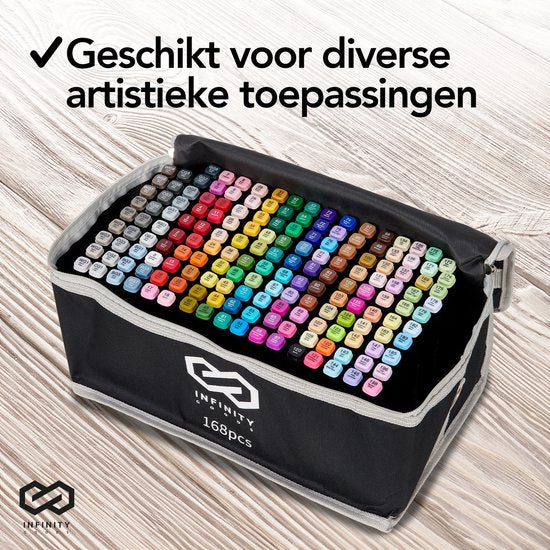 Infinity Goods Twinmarkers 168 Stück - Professionelle Alkoholmarker - Doppelseitige Spitze - Marker - Aufbewahrungstasche mit Halterung