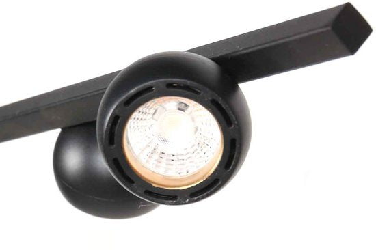 Schwarze Hängeleuchte Marcadore, 120 cm breit, 6-flammig, mit drehbaren Reflektorkugeln, höhenverstellbar, von Steinhauer, aus Kunststoff und Metall, im modernen Retro-Stil, für den Innenbereich