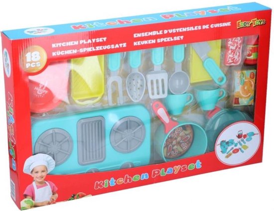 Eddy Toys Spielzeug-Küchenzubehör - Spielzeug-Küchen-Set - Küchenutensilien - 18-teilig