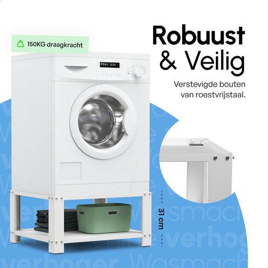 Bodo® - Waschmaschinenaufsatz - Waschmaschinenaufbaumöbel - Waschmaschinenaufsatz mit Ablage - Waschmaschinensockel - Universal - Weiß