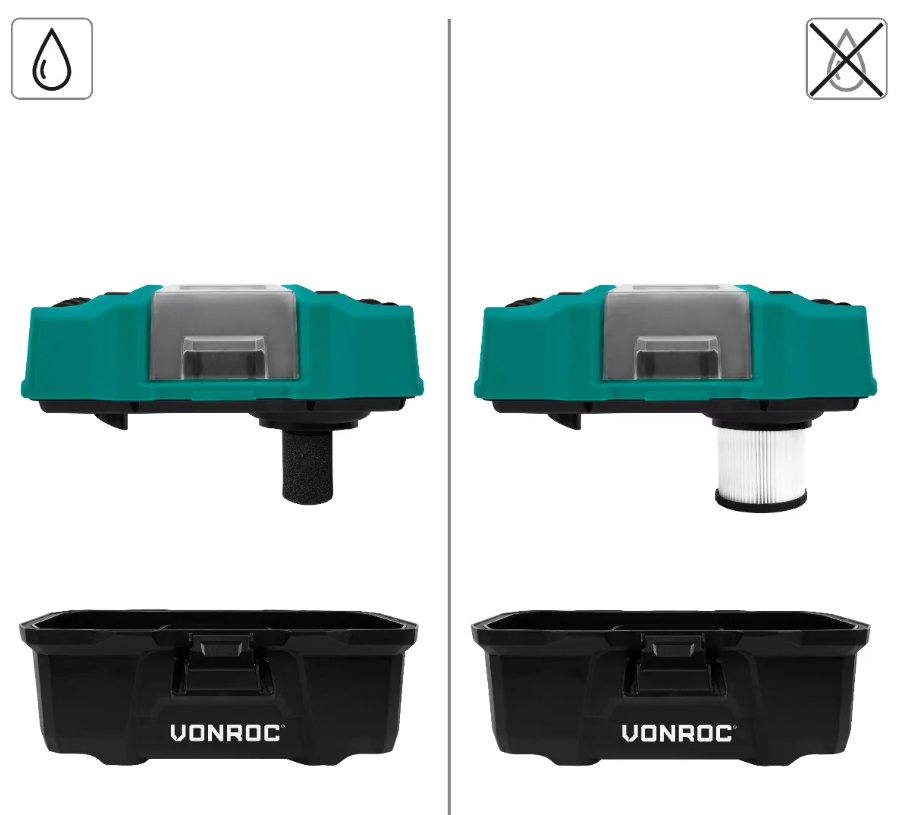 VONROC - Kompakter Allzwecksauger 20V - 2.0Ah - Inkl. Zubehör, 2 Akkus und Schnellladegerät - Grün/Schwarz